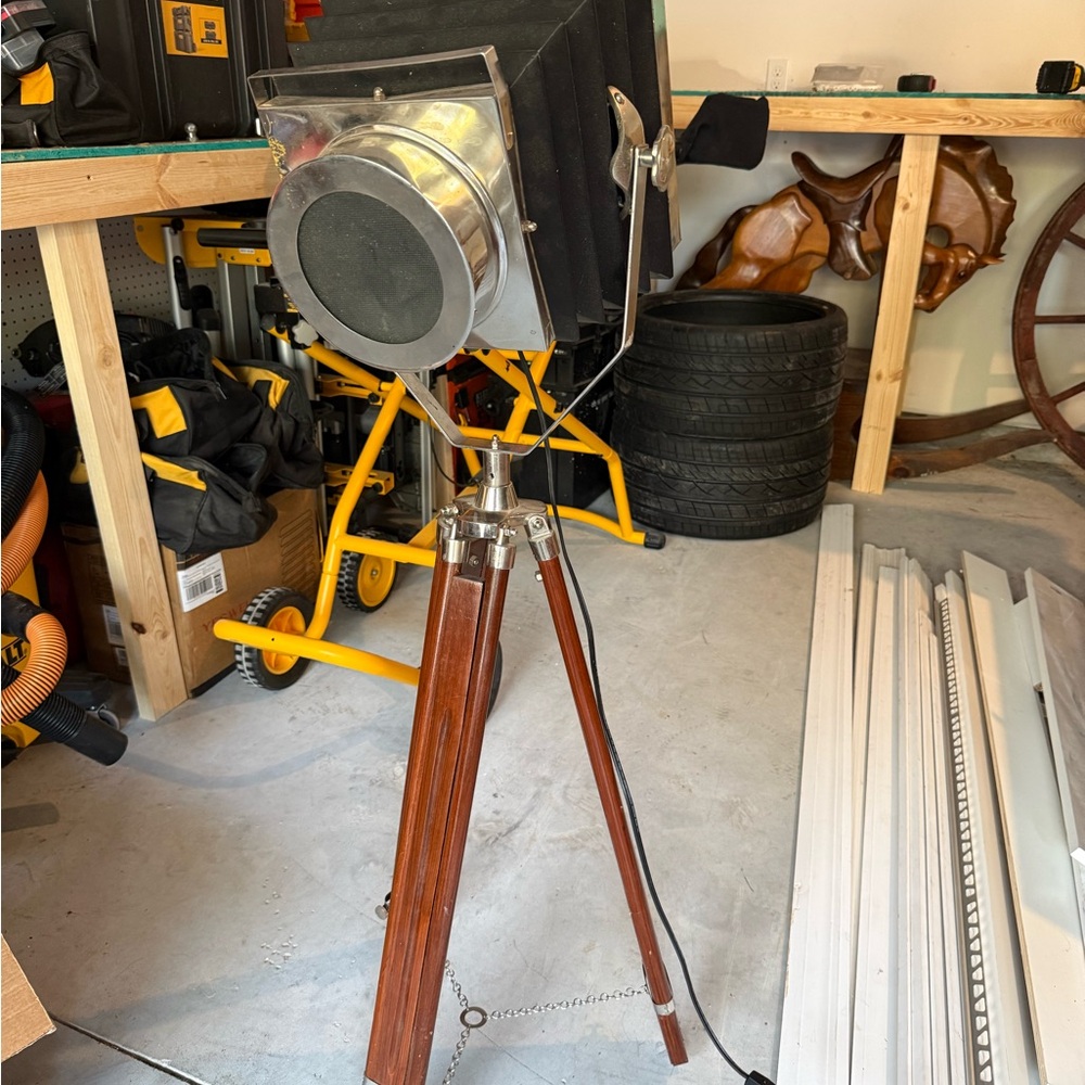 Vintage camera movie search lights with Wooden Tripod